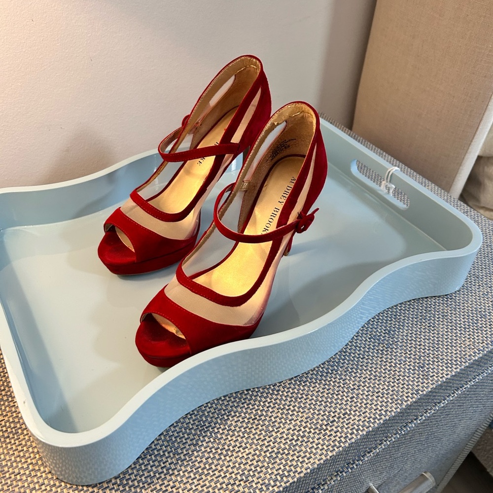 Audrey Brooke Red and Cream Peep-Toe Heels